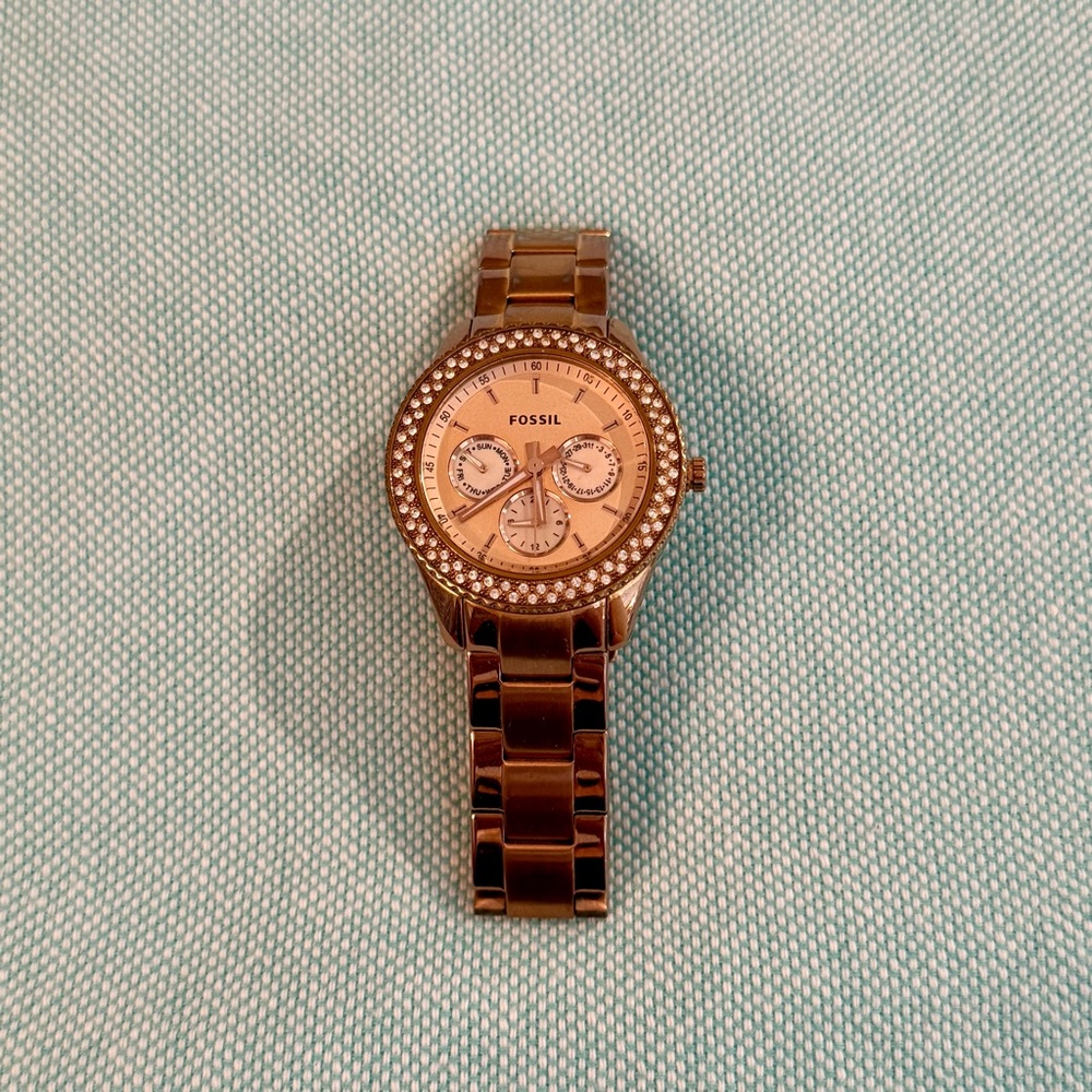 Fossil Rose Gold Watch with Crystal Detailing